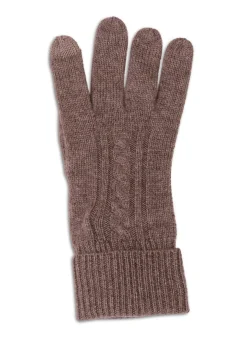 Kaschmir Handschuhe mit Zopfmuster und Touchscreen tauglich taupe