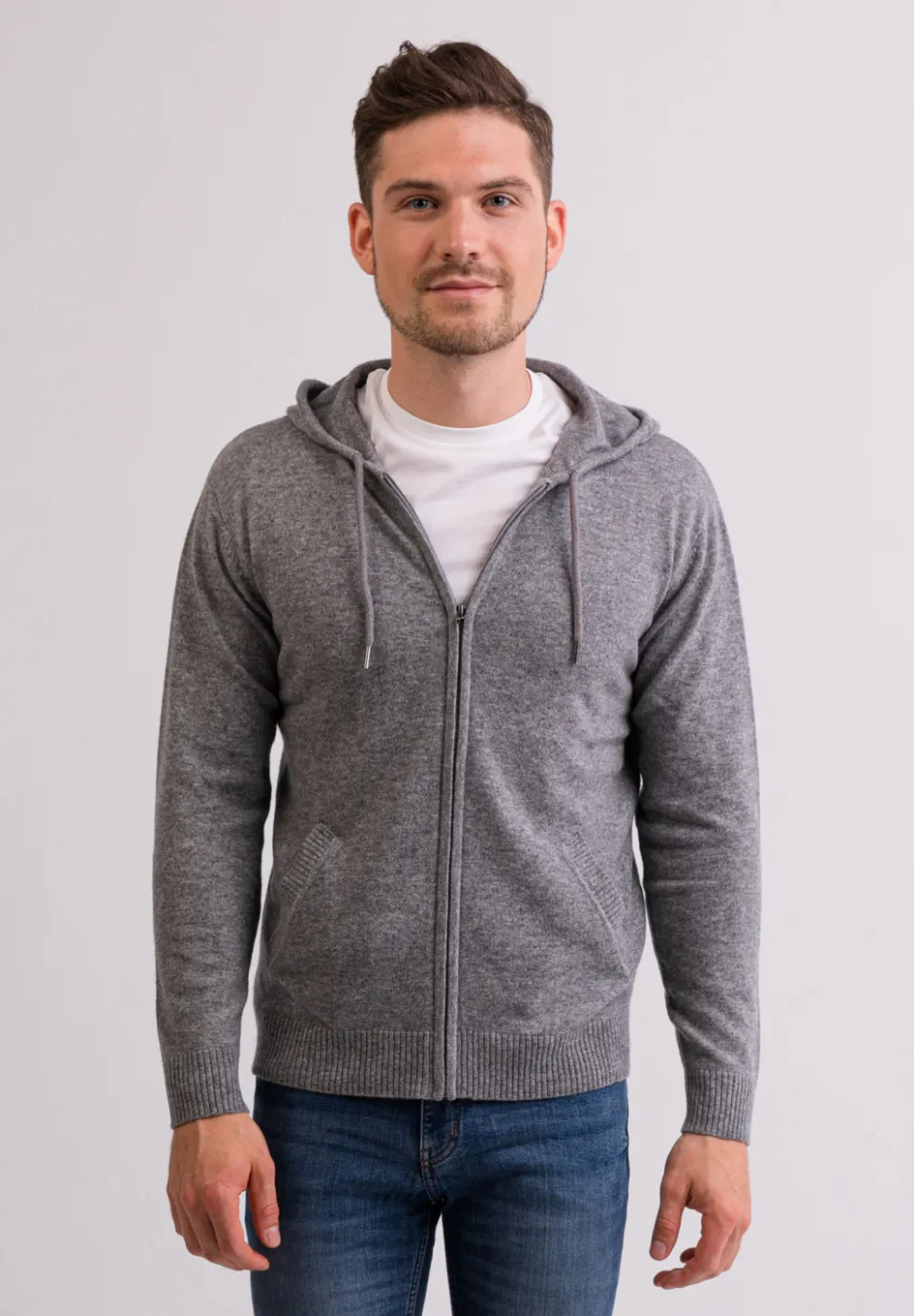 Kaschmir Kapuzenpullover Hoodie grau