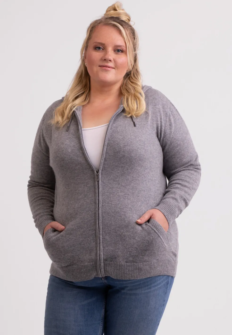 Kaschmir Kapuzenpullover Hoodie grau