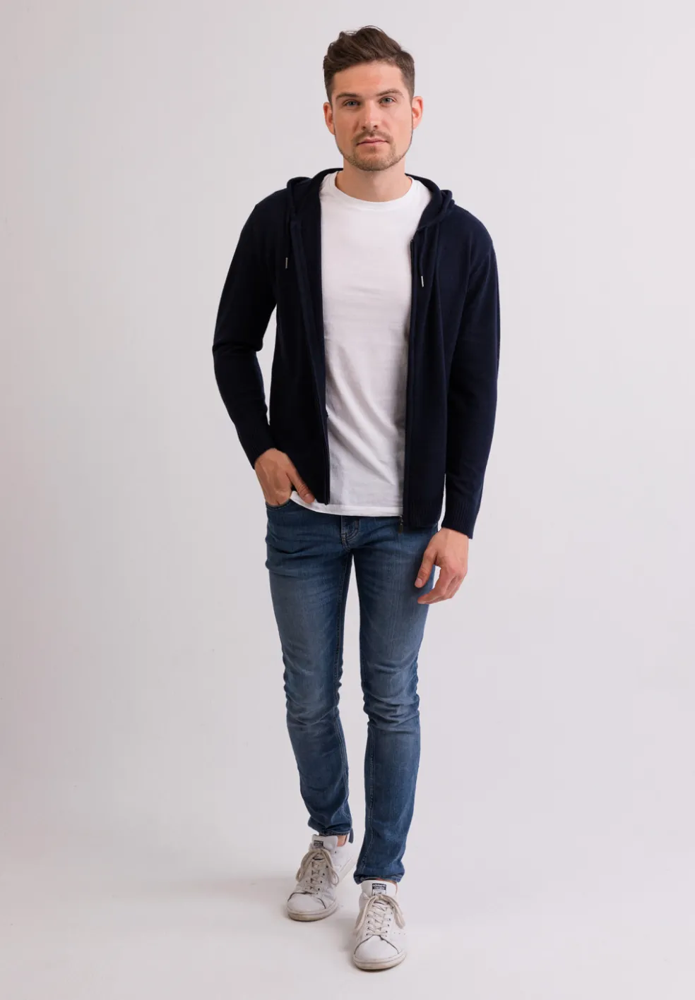 Kaschmir Kapuzenpullover Hoodie marine blau