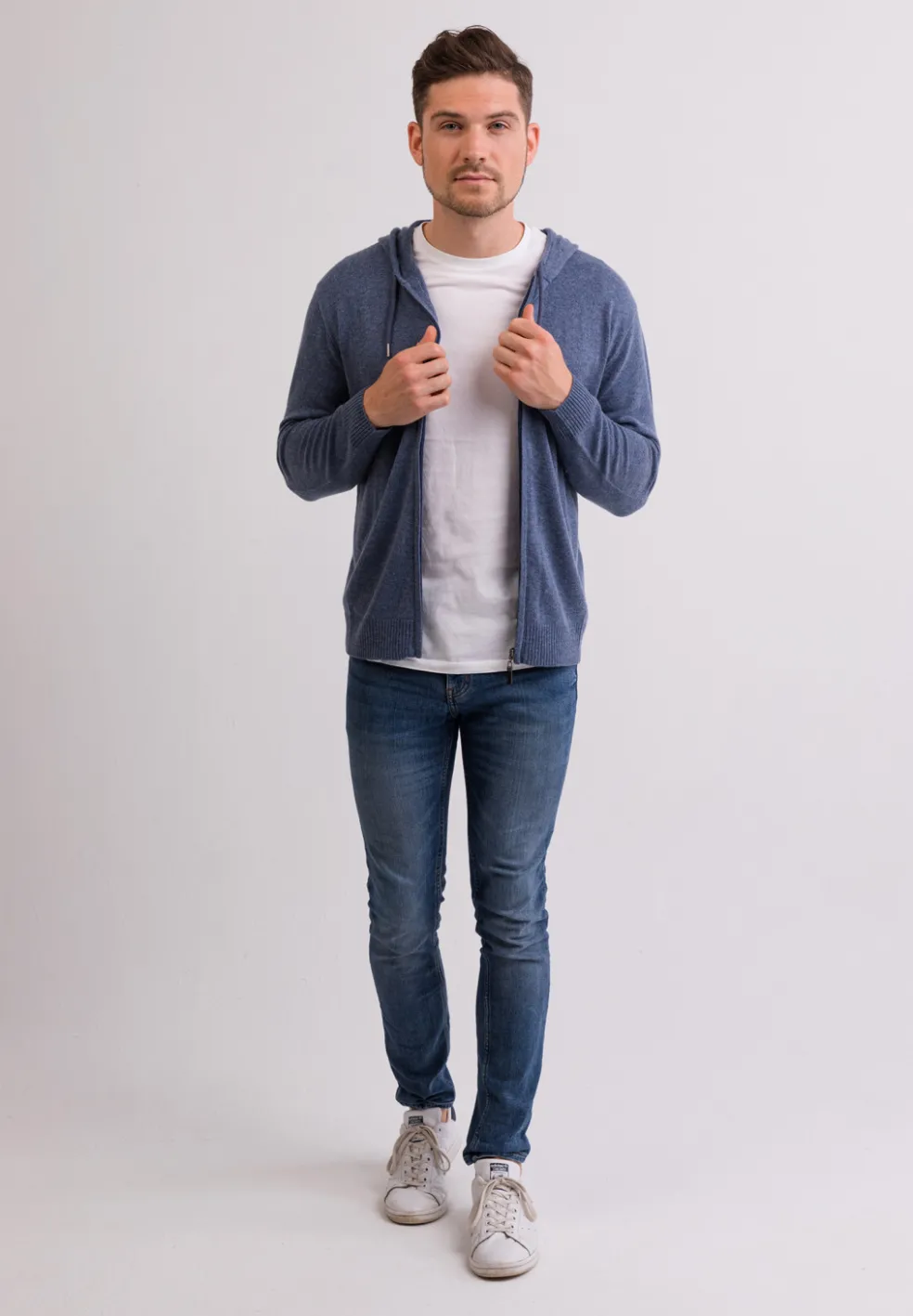 Kaschmir Kapuzenpullover Hoodie jeans blau