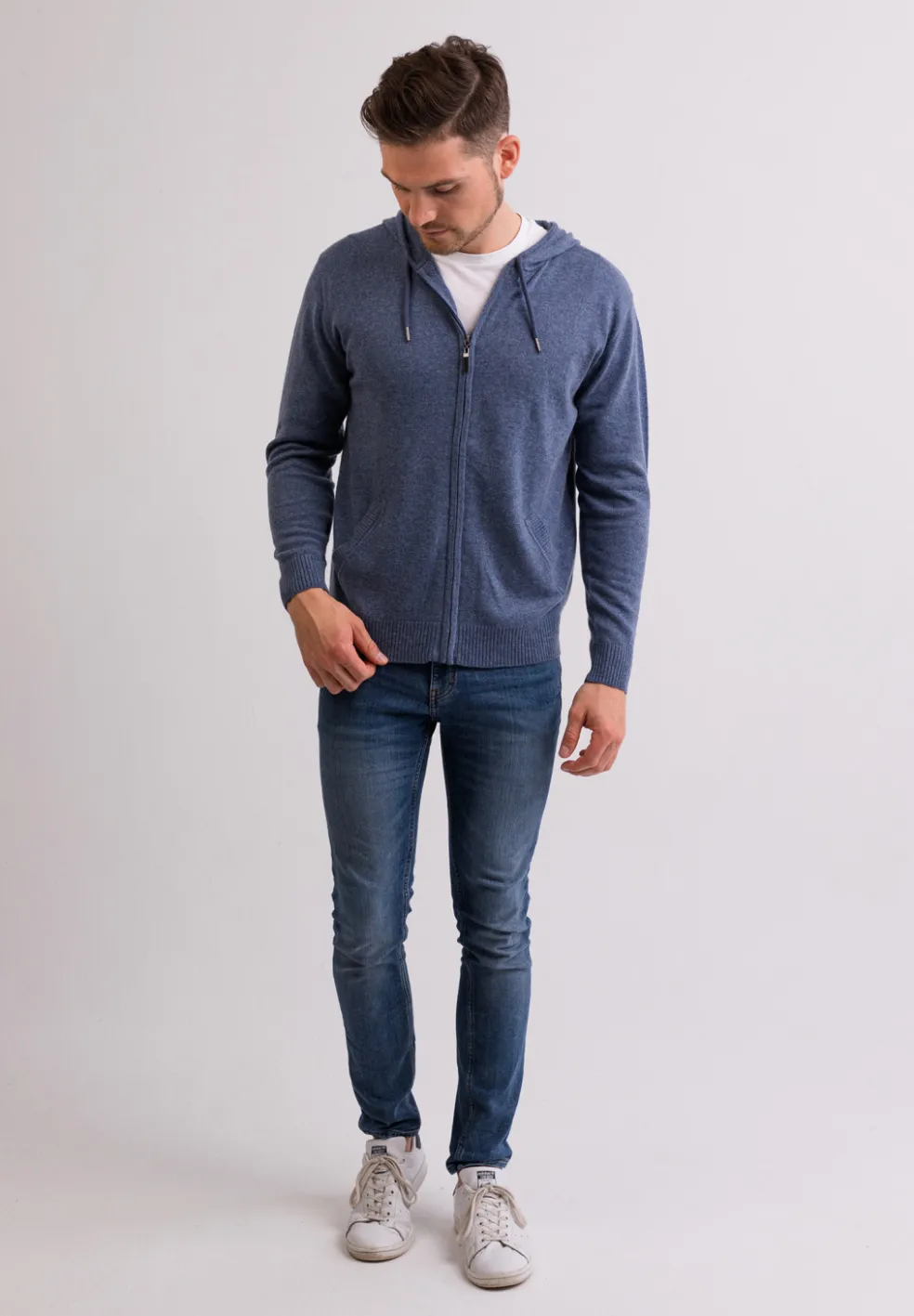 Kaschmir Kapuzenpullover Hoodie jeans blau