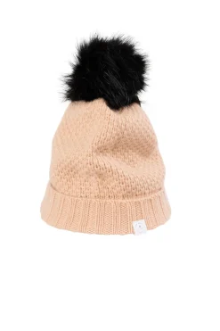 Kaschmir Mütze mit Bommel camel
