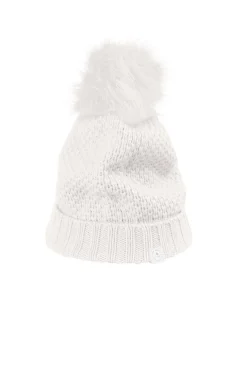 Kaschmir Mütze mit Bommel weiss