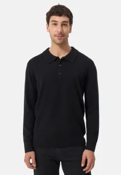 Kaschmir Poloshirt Langarm schwarz