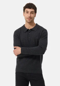 Kaschmir Poloshirt Langarm dunkel anthrazit