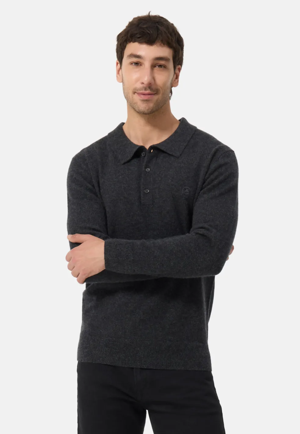 Kaschmir Poloshirt Langarm dunkel anthrazit