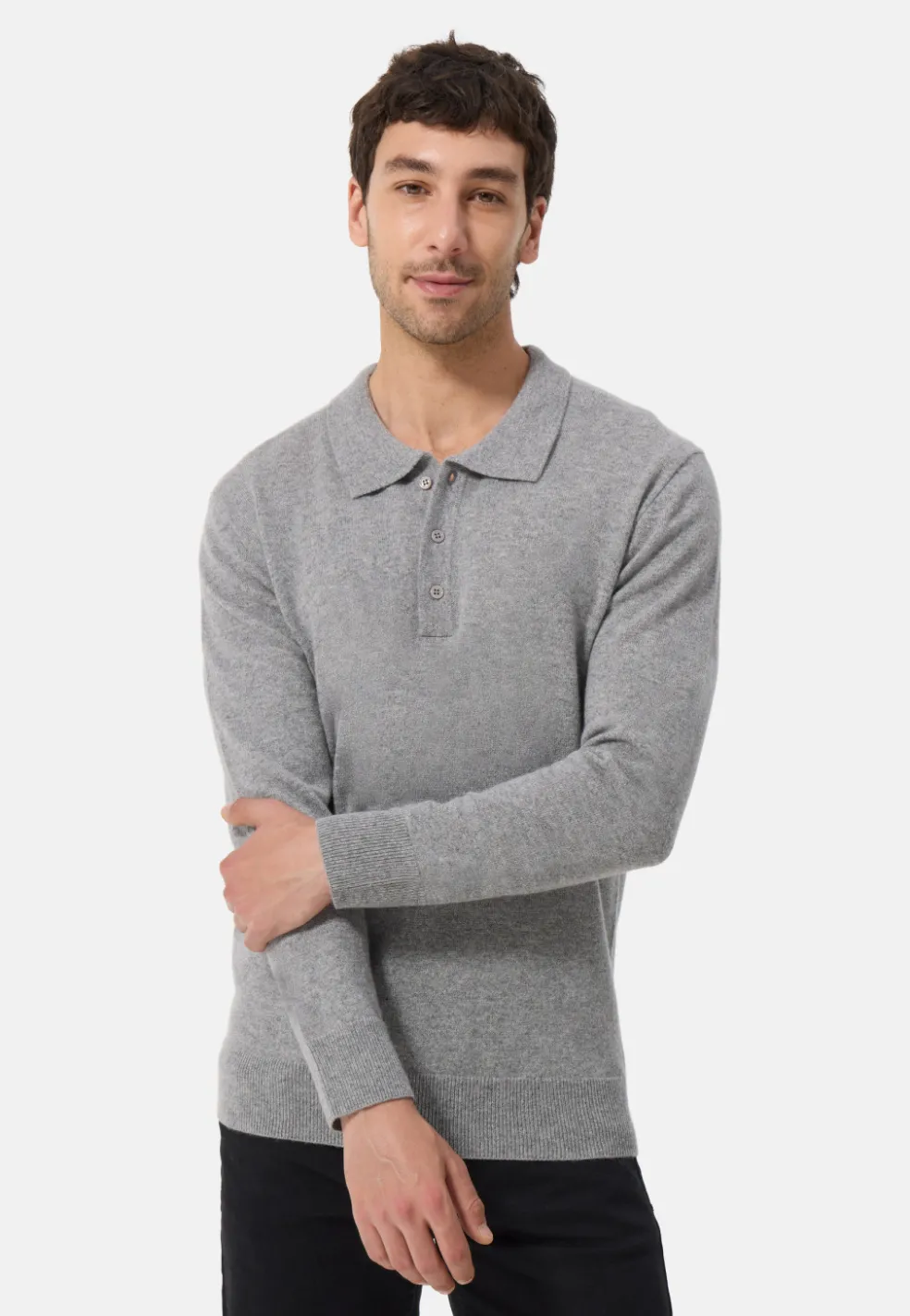 Kaschmir Poloshirt Langarm grau