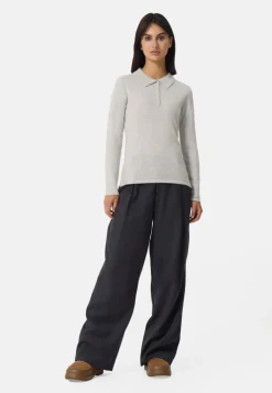 Kaschmir Poloshirt Langarm hellgrau melange