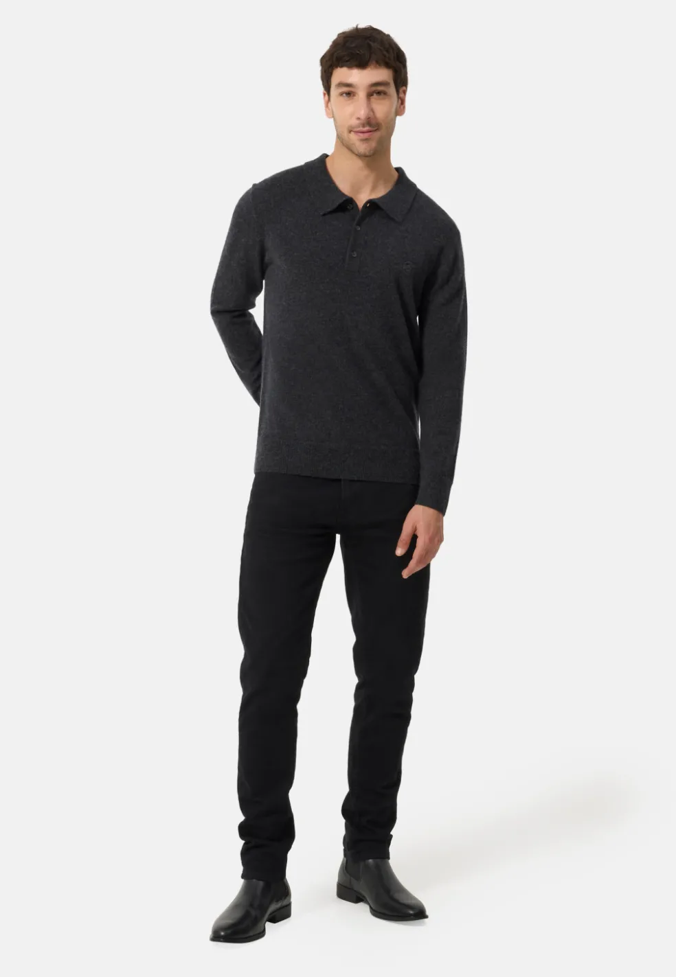 Kaschmir Poloshirt Langarm dunkel anthrazit