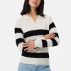 Kaschmir Pullover mit Polokragen gestreift weiss und schwarz
