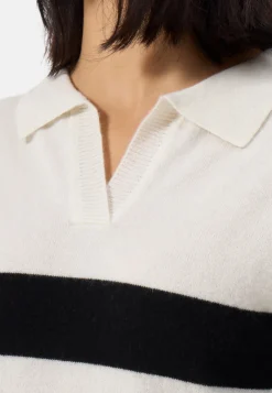 Kaschmir Pullover mit Polokragen gestreift weiss und schwarz
