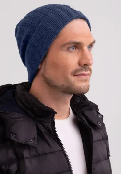 Kaschmir Rib Mütze jeans blau