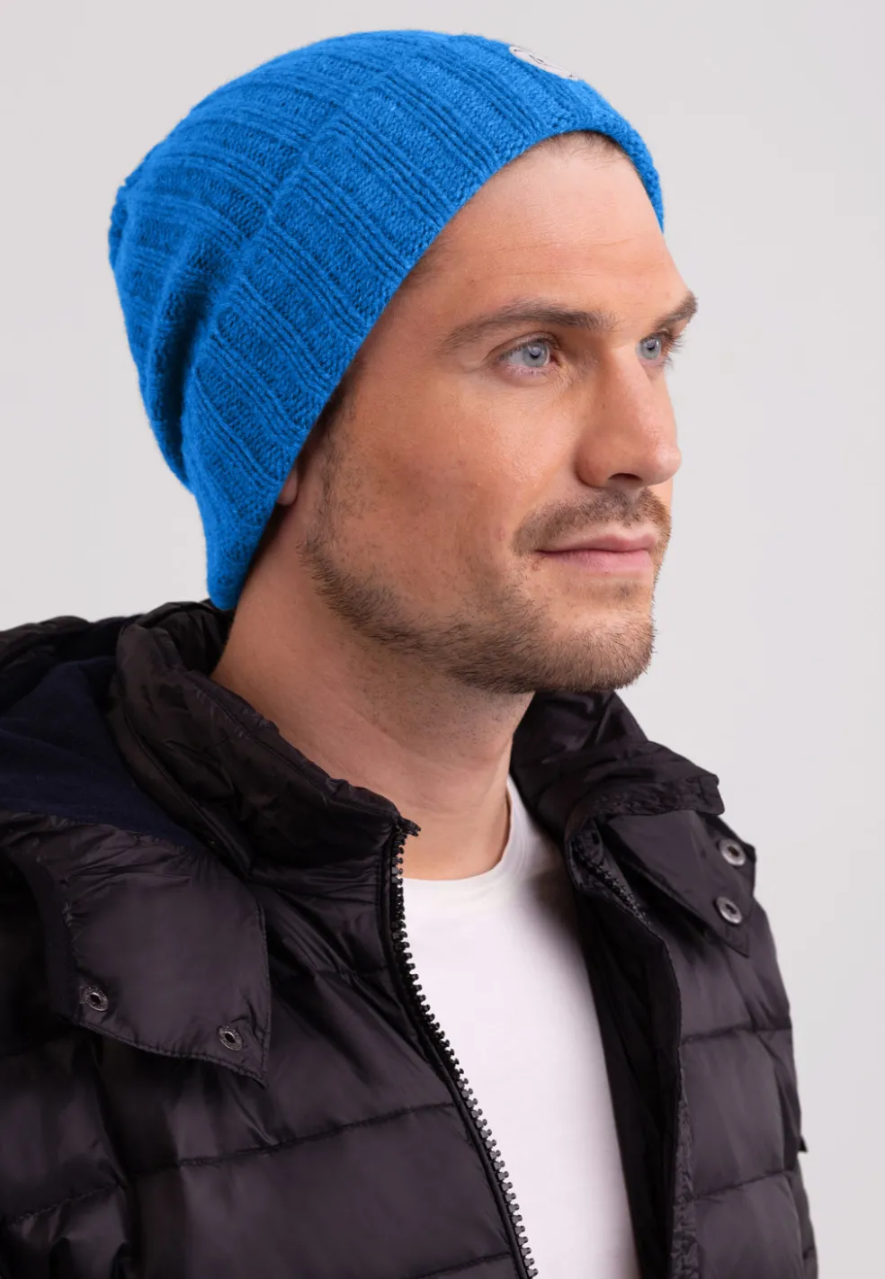 Kaschmir Rib Mütze jet stream blau