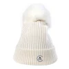 Kaschmir Rib Mütze mit Bommel weiss