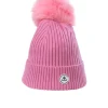 Kaschmir Rib Mütze mit Bommel nelkenrot