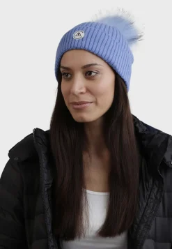 Kaschmir Rib Mütze mit Bommel jasper blau