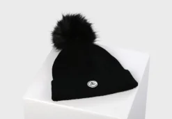 Kaschmir Rib Mütze mit Bommel schwarz