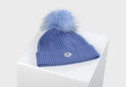 Kaschmir Rib Mütze mit Bommel jasper blau