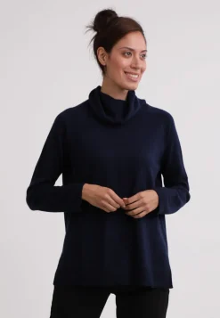 Kaschmir Rollkragen Pullover mit Seitenschlitzen marine blau
