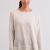 Kaschmir Rundhals Pullover mit Seitenschlitzen weiss