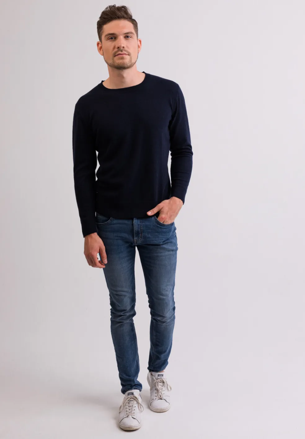 Kaschmir Rundhals Pullover marine blau
