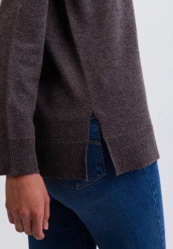 Kaschmir Rundhals Pullover mit Seitenschlitzen taupe melange