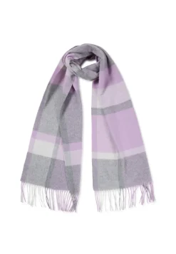Kaschmir Schal kariert (GOTS) violett/weiss/grau
