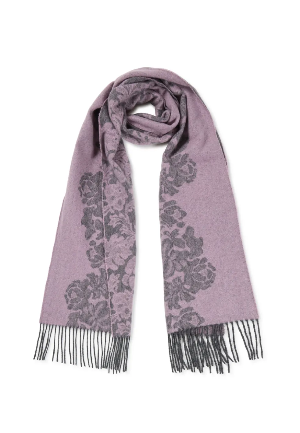 Kaschmir Schal mit Blumenmuster (GOTS) grau und pink