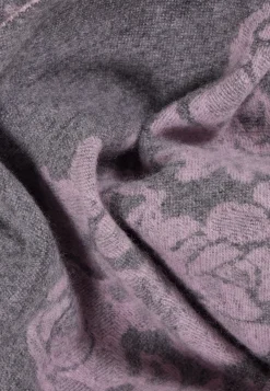 Kaschmir Schal mit Blumenmuster (GOTS) grau und pink