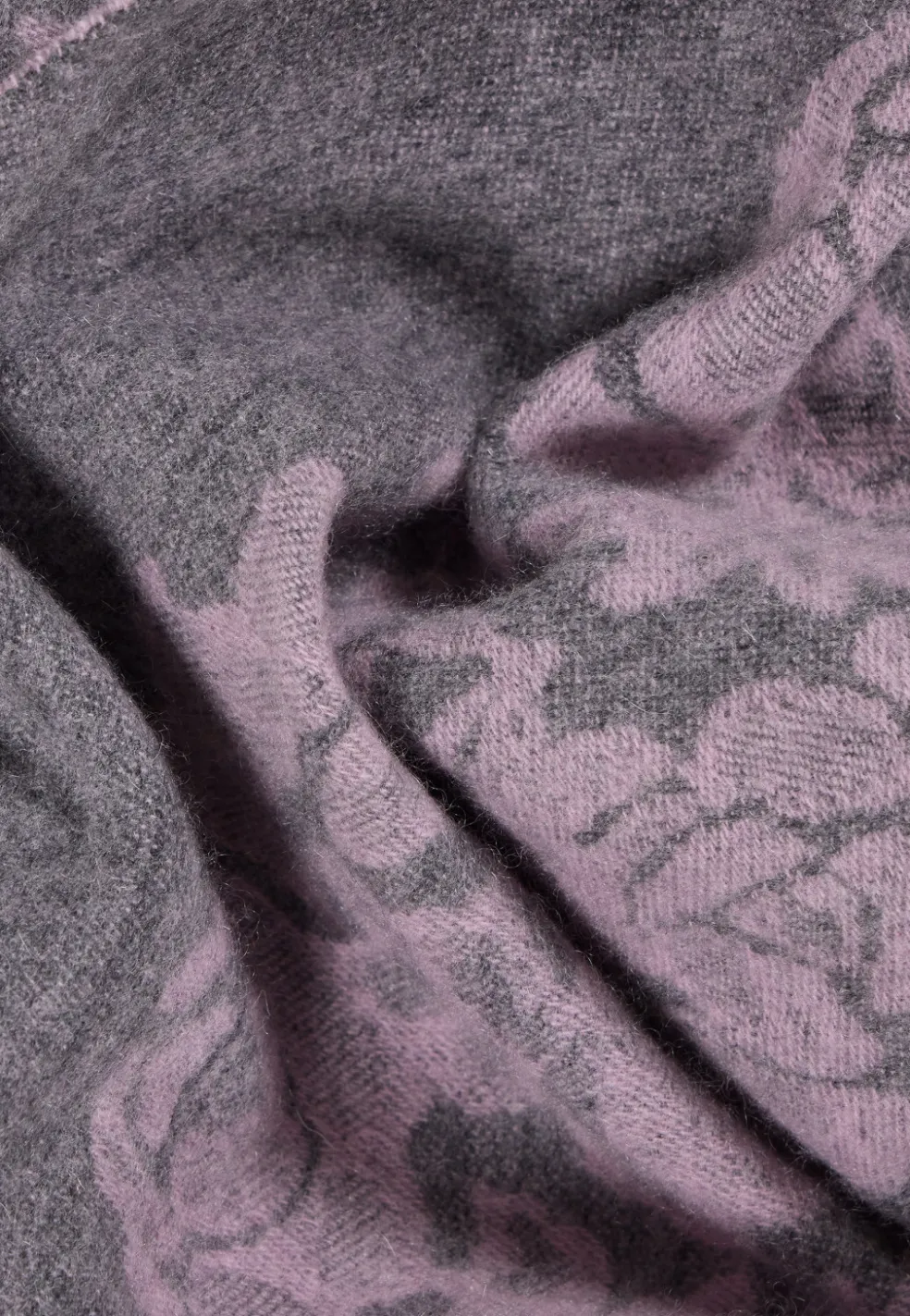 Kaschmir Schal mit Blumenmuster (GOTS) grau und pink