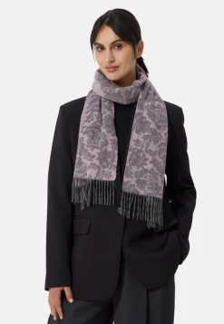 Kaschmir Schal mit Blumenmuster (GOTS) grau und pink