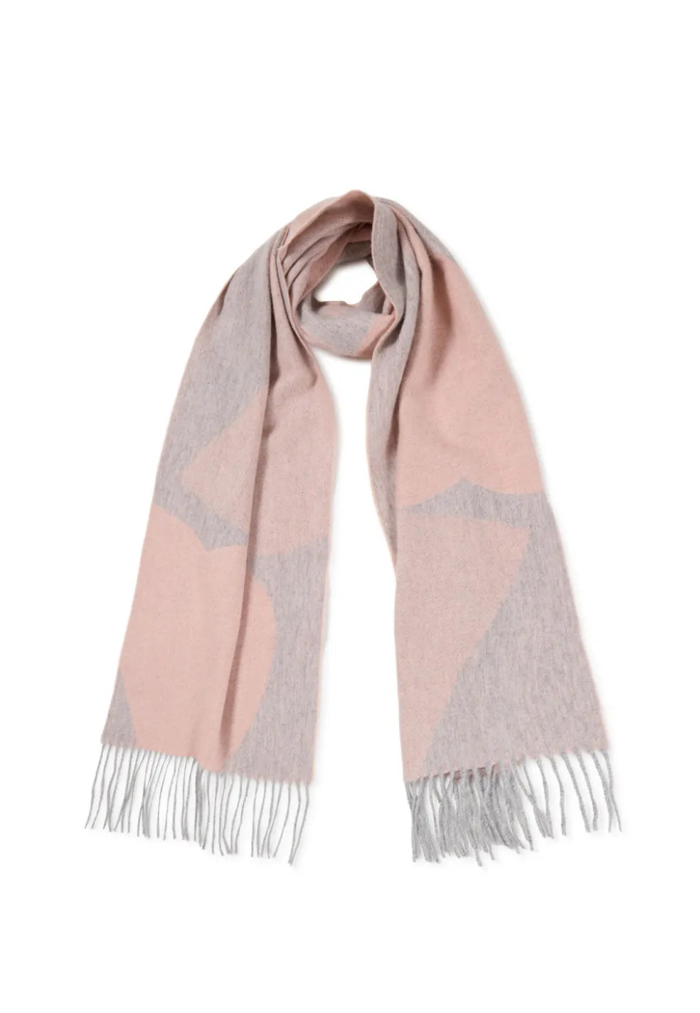 Kaschmir Schal mit Herzmuster (GOTS) hellgrau/pink/orange