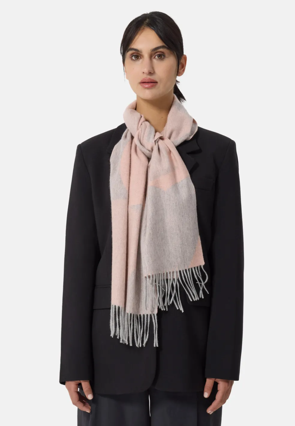 Kaschmir Schal mit Herzmuster (GOTS) hellgrau/pink/orange
