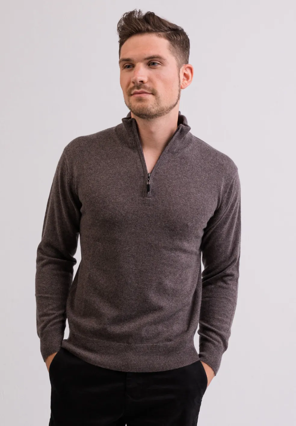 Kaschmir Stehkragen Pullover taupe melange