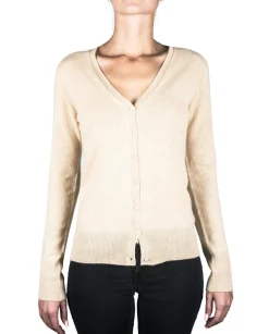 Kaschmir Strickjacke Cardigan V-Ausschnitt camel