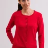Kaschmir Strickjacke Cardigan Rundhals rot