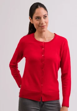 Kaschmir Strickjacke Cardigan Rundhals rot