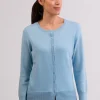 Kaschmir Strickjacke Cardigan Rundhals hellblau