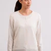 Kaschmir Strickjacke Cardigan Rundhals weiss