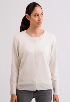 Kaschmir Strickjacke Cardigan Rundhals weiss