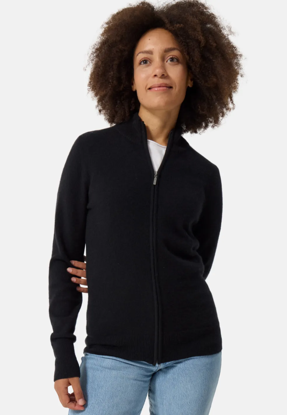 Kaschmir Strickjacke Cardigan mit Reissverschluss schwarz