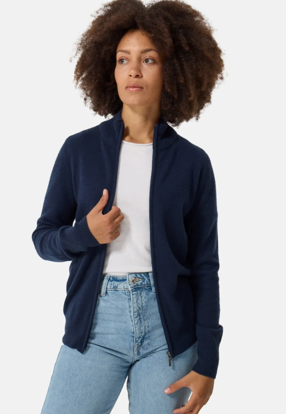 Kaschmir Strickjacke Cardigan mit Reissverschluss marine blau