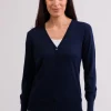 Kaschmir Strickjacke Cardigan V-Ausschnitt marine blau (Frühling)