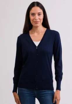 Kaschmir Strickjacke Cardigan V-Ausschnitt marine blau (Frühling)