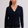 Kaschmir Strickjacke Cardigan V-Ausschnitt marine blau