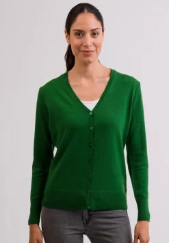 Kaschmir Strickjacke Cardigan V-Ausschnitt grün