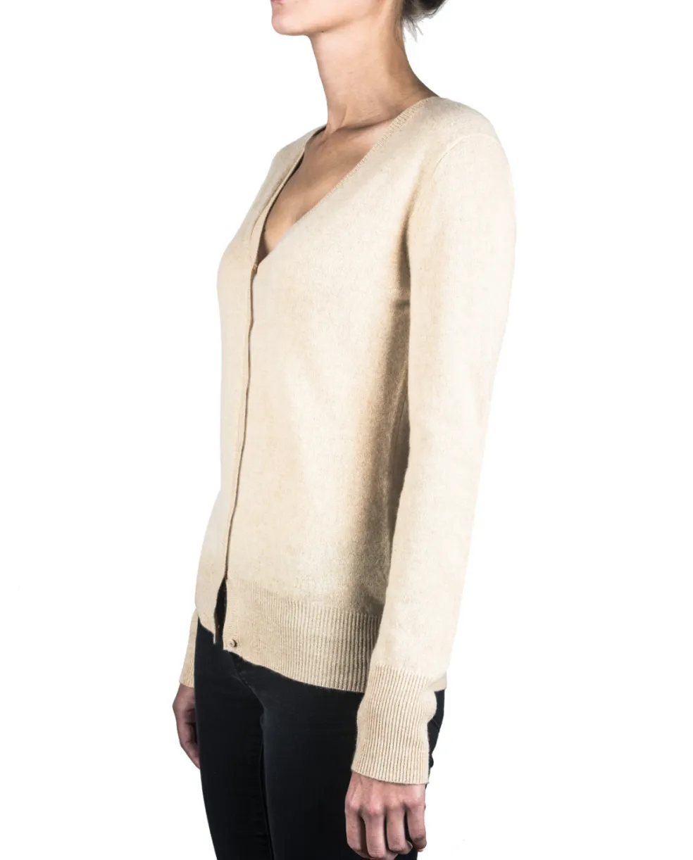 Kaschmir Strickjacke Cardigan V-Ausschnitt camel