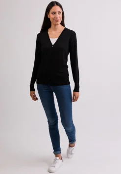 Kaschmir Strickjacke Cardigan V-Ausschnitt schwarz (Frühling)