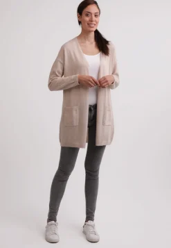 Kaschmir Strickjacke Cardigan Lang weizen